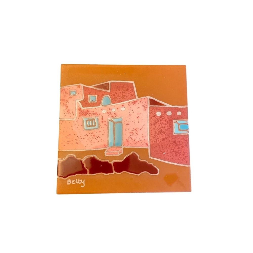 Trivet Tile Southwest Adobe Home House Signed Betty Art